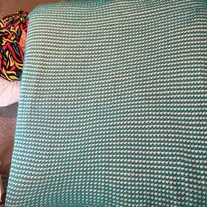 Teal and White Striped Handmade Crochet Afghan